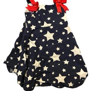 Jessica Ann 4th of July Navy Star Print Sundress with Red Bow Straps